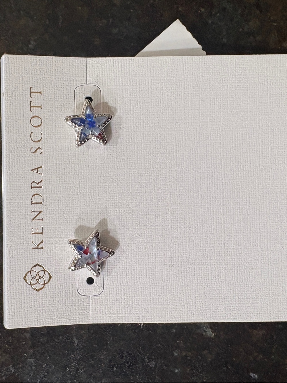 Kendra Scott Cassidy Silver Tone Star Stud Earrings Red White & Blue Illusion NW